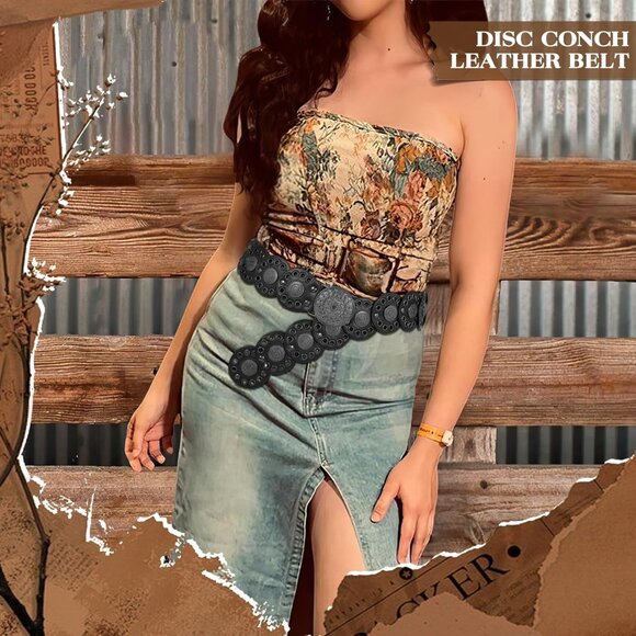 Western Belts for Women Vintage Disc Waist Belts Concho Leather Belts Boho Waist - Picture 6 of 7